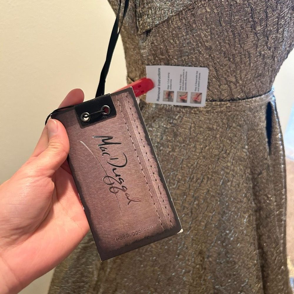 NWT Size Mac Duggal ONE-SHOULDER METALLIC BALLGOWN - Antique Bronze - Picture 5 of 16